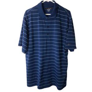 Greg Norman Shark Play Dry Navy Blue Stripe Polo Shirt - XL